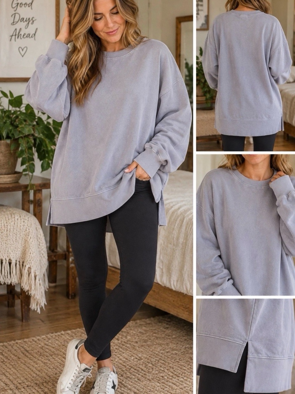 Z Supply Womens  Sweatshirt Sz Small Purple Side Slit Oversized Pullover#1180CL